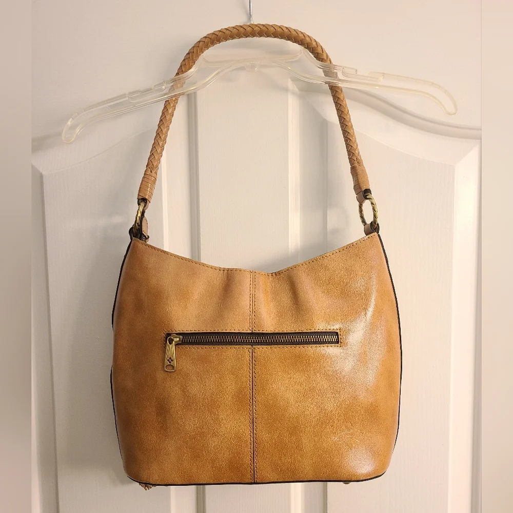 Patricia Nash Lt Brown Castelli Woven Leather Hobo Shoulder Bag